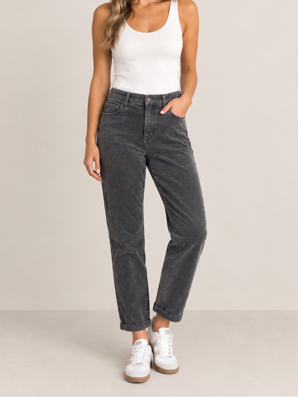 Current Elliott Boyfriend Grey Corduroy Cropped Pants Grunge Fall Size 28